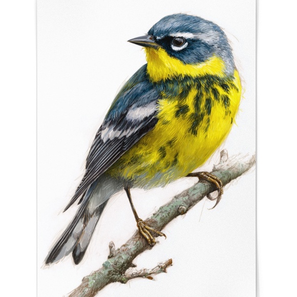 Watercolor Magnolia Warbler Bird Portrait Wall Art Print Poster , Unframed - Picture 2 of 7
